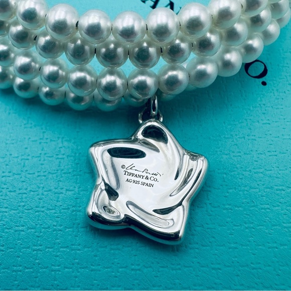 Tiffany & Co. Peretti Multi Row Star Charm Pearl Wrap Bracelet Silver Packaging - Picture 6 of 10